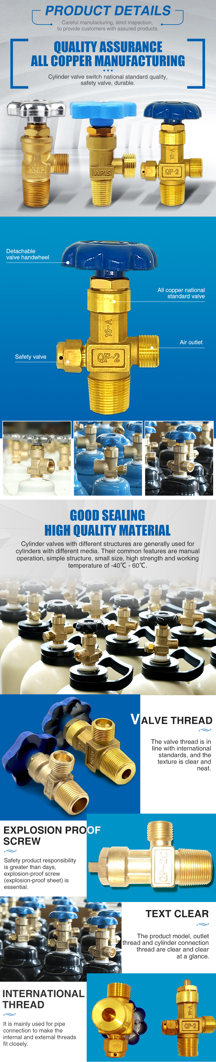 High Performance Excellent Material Safety Tped Oxygen Nitrogen Co2 Gas Cylinder Valve